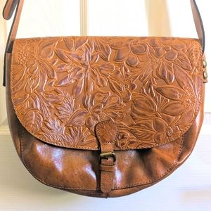 Patricia Nash XL Rosolini Tooled Leather Saddle Bag Satchel